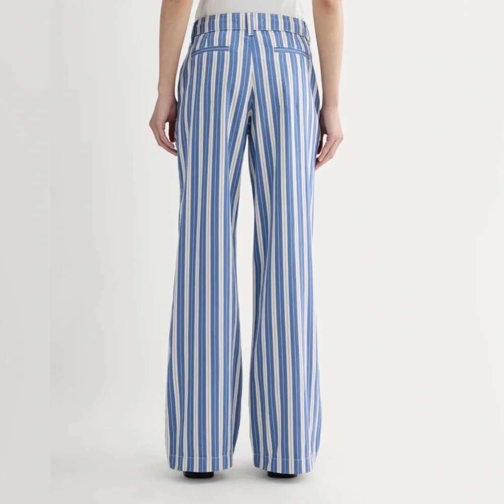 Everlane The Wide-Leg Chino Pants Blue White Stripe High Rise Organic Cotton 4 - Picture 2 of 11